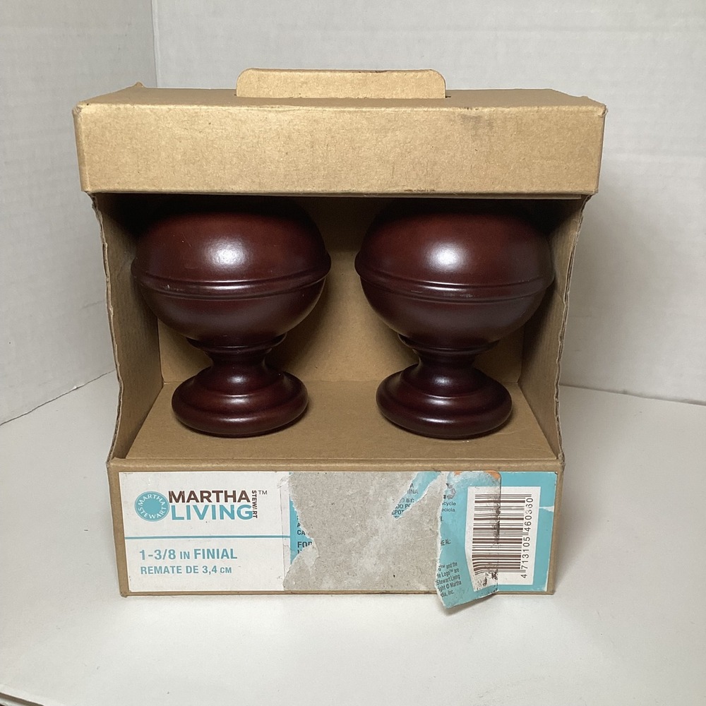 Martha Stewart Living 1-3/8 in Finial Set Mahogany Brown Round Curtain Rod Ends